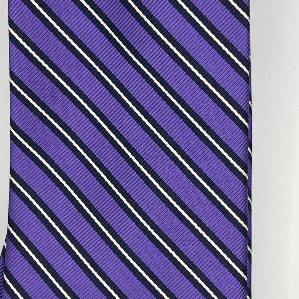 Rooster Repp Tie -Mens 58" Long -Purple Blue Stripe - Silk Necktie